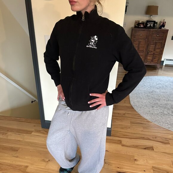 Disney Black Zip up w/ collar, Disney logo on Chest Wht Mickey on back, Junior L - Picture 2 of 6